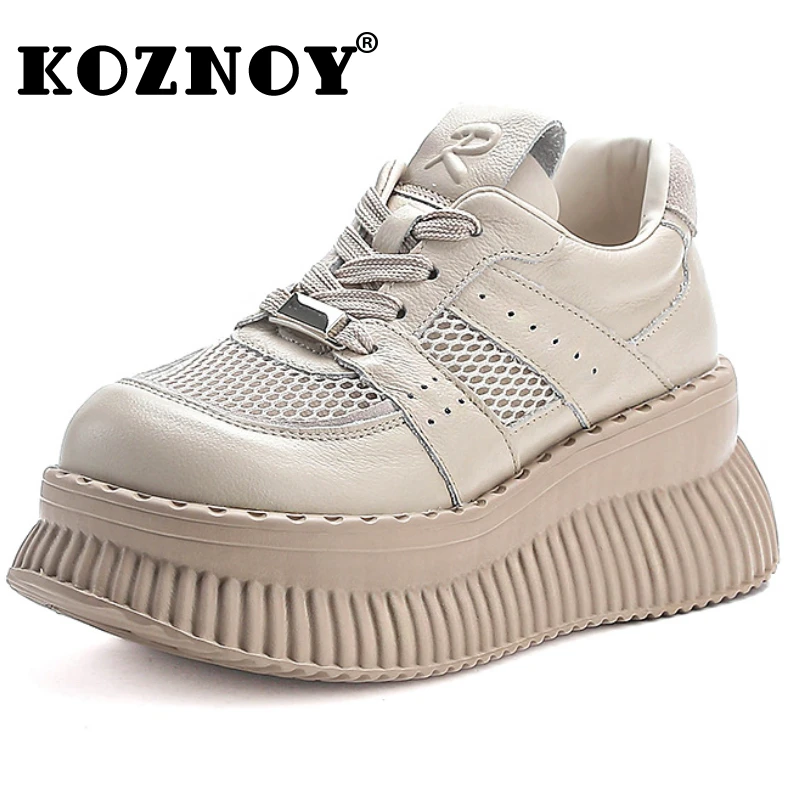 

Koznoy 6cm Women Heels Summer Fashion Sandals Platform wedge Ladies Luxury Wedge Pumps Hollow Genuine Leather Females Shoes