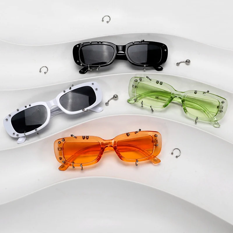 

New Men And Women Punk Rivet Small Box Sunglasses Square Jelly Transparent Frame Fashion Street Photography Trendy Punk Eyewears