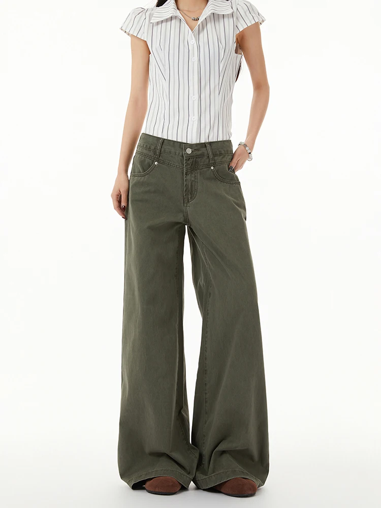 

American Military een Embroidered Wide Leg Jeans Women's Spring Design Loose Slimming Casual Straight Leg Pants