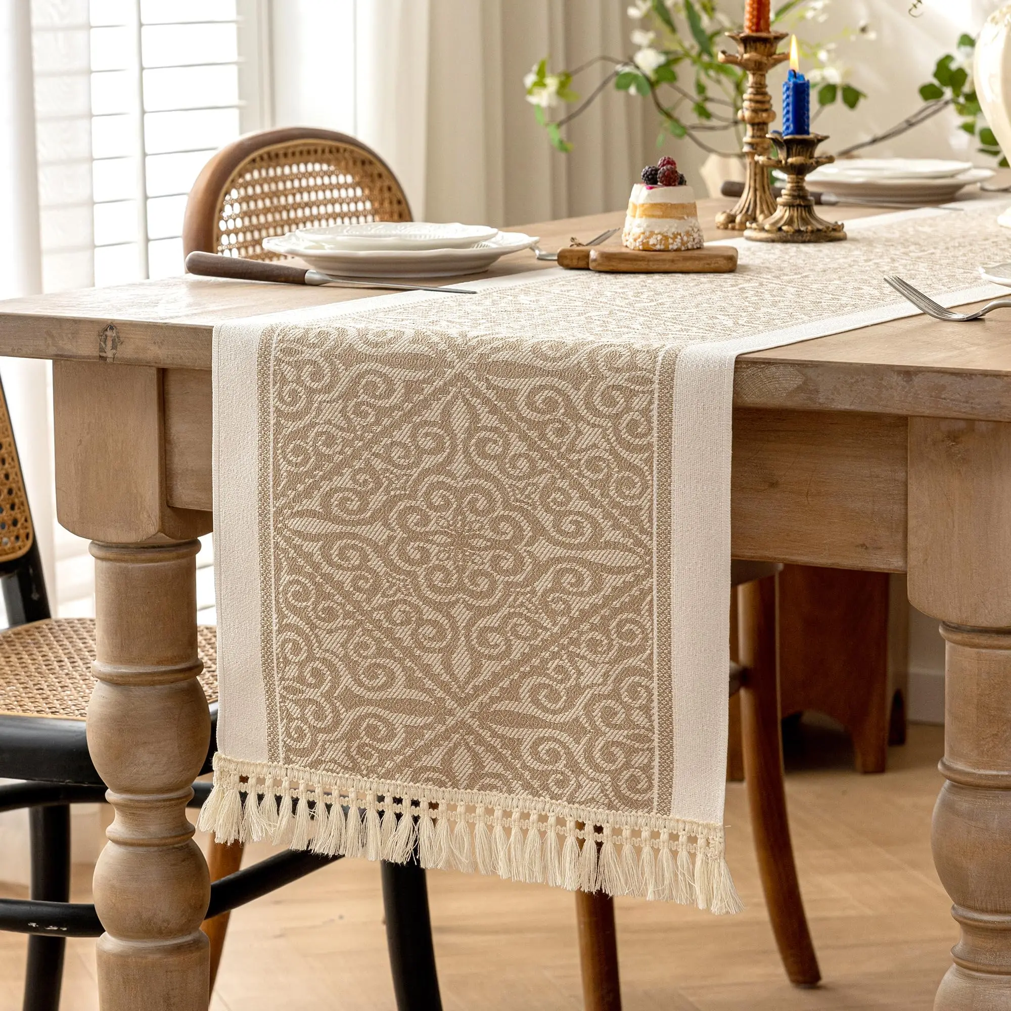 

Waterproof Boho Table Runner with Tassel Fringe,Table Runner for Party Coffee Table