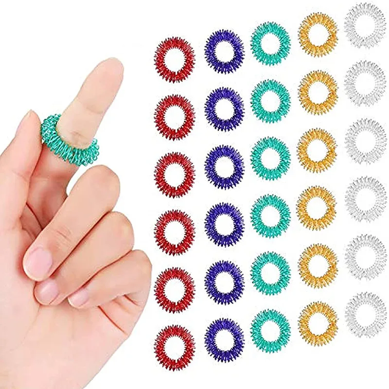 15PCS/Pack Acupressure Rings Spiky Sensory Finger Rings Set for Teens Adults Stress Reducer Massager Stress Relief Fidget Toys