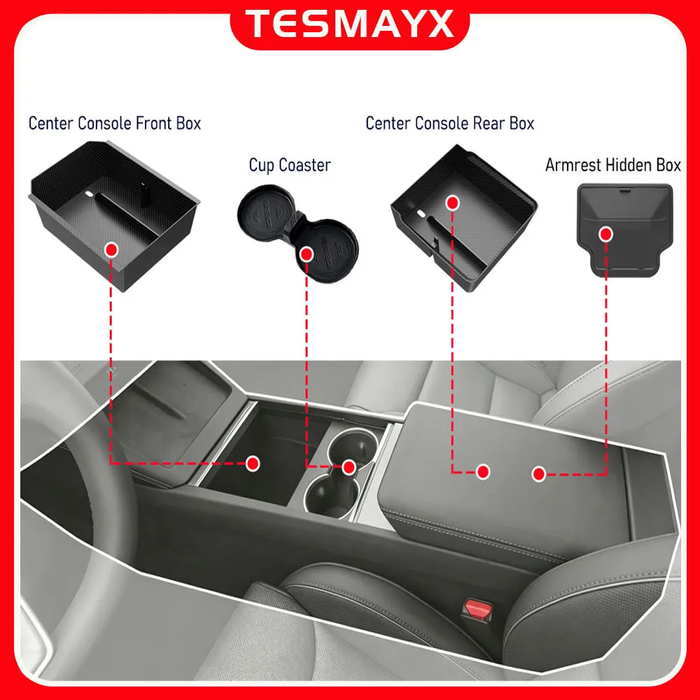Center Console Organizer Tray for Tesla Model Y Juniper Model 3 YL Accessories 2026 2025 Armrest Storage Box Cover Cup Holder