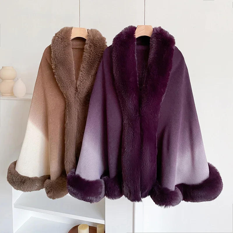 

2025 new fur collar women's cape essential for cold winter super warm thick outer shawl luxurious versatile cold resistant item