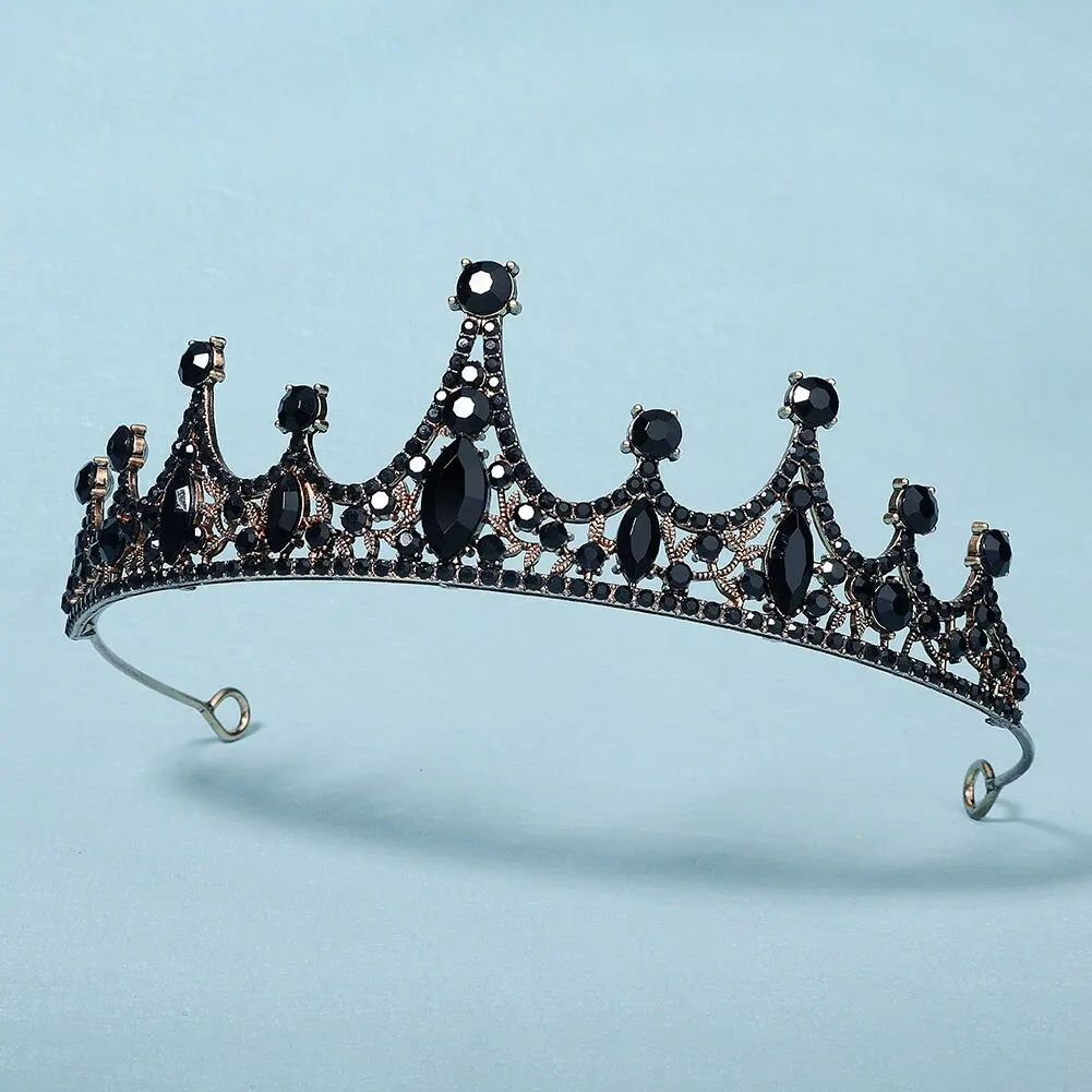 Black Big Rhinestone Crystal Rhinestone Party Wedding Hair Jewelry Accessories Birthday Tiaras Halloween Crown Women image 3