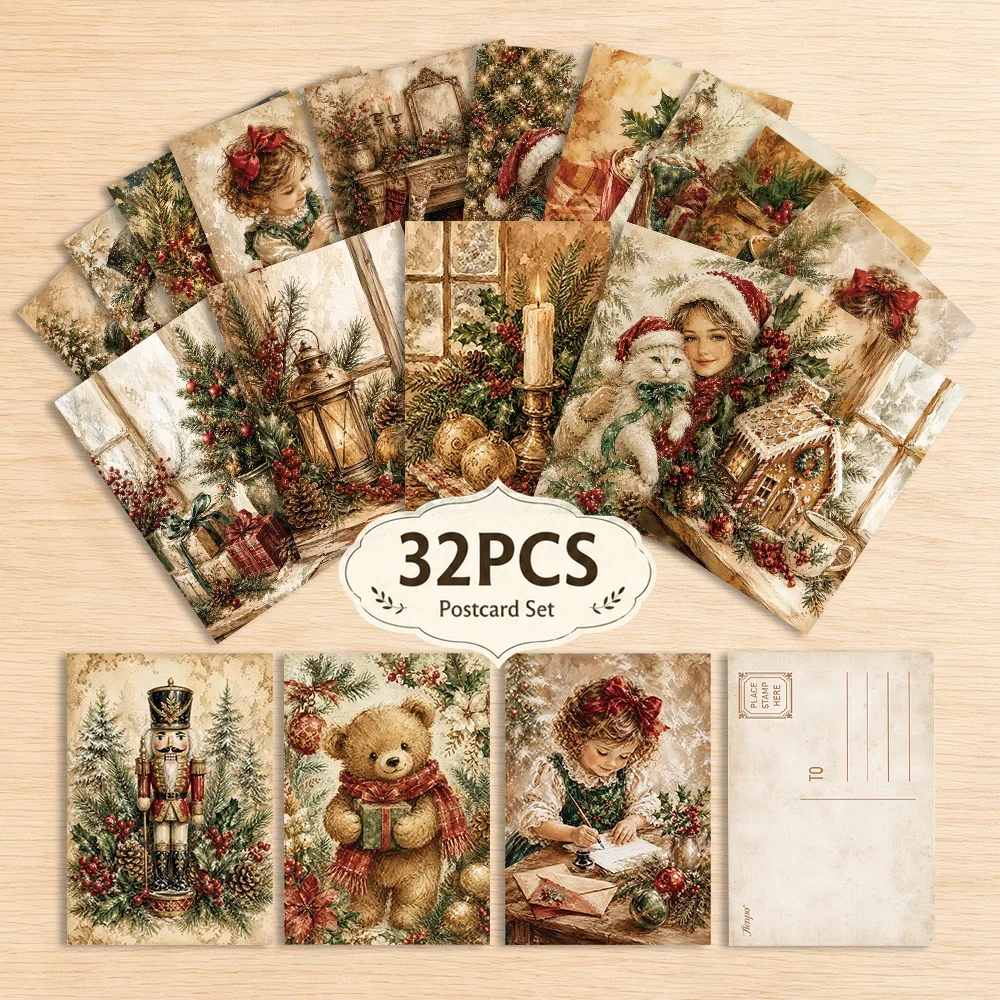 

32pcs, European-style Christmas postcards, wall stickers, mailing cards, greeting cards, DIY postcards, commemorative postcards,