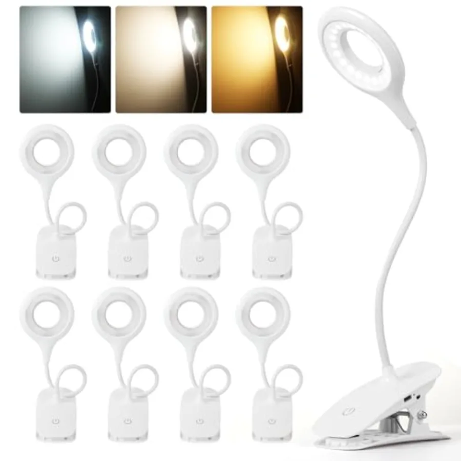 8 Pack Desk Lamp Rechargeable Book Light for Reading 40 LED Reading Light for Bed 3 Color Temperatures Stepless Dimming Brightn