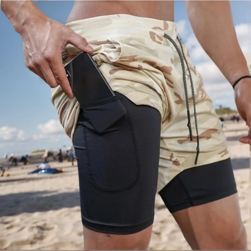 

2025 мужские шорты для бега, новые двухэтажные спортивные шорты 2 в 1, шорты для тренажерного зала и фитнеса, тренировочная нижняя часть для бега, мужская одежда