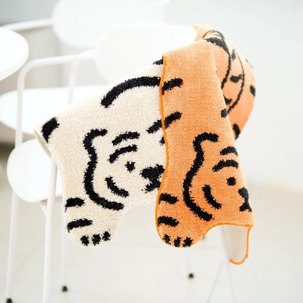 Honlaker Cartoon Tiger Shape Bath Mat Door Mat Flocking Floor Mat TPR Non-slip Bottom Soft and Breathable Absorbent Mat