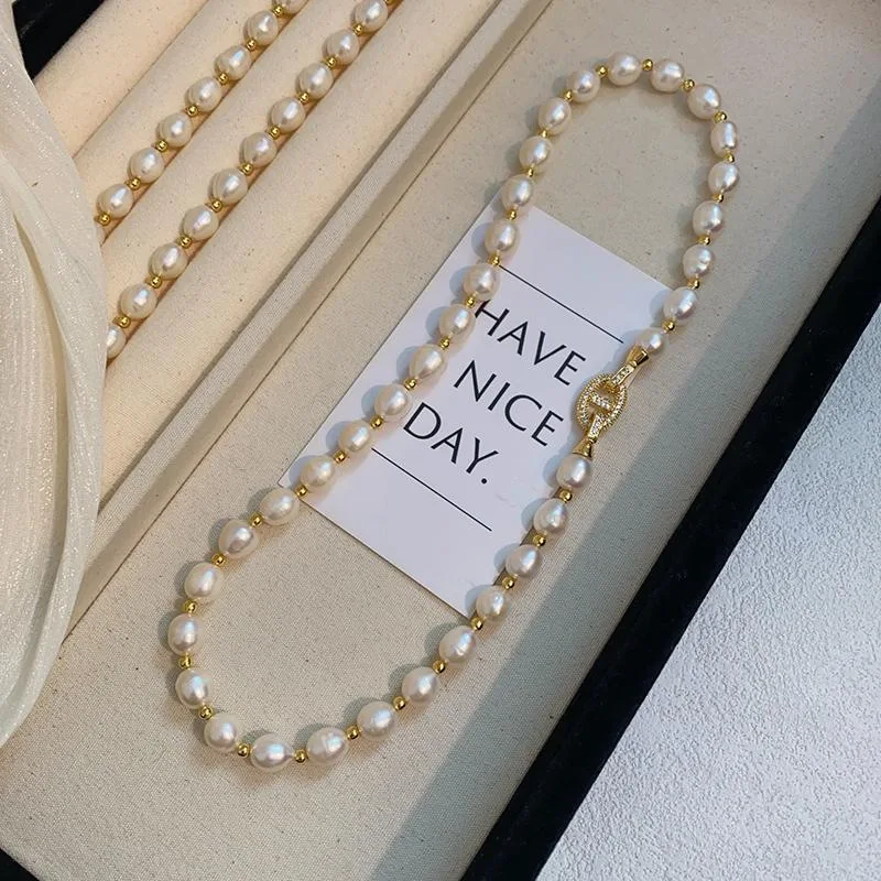 New Arrival Elegant Shiny Crystal Lock Natural Freshwater Pearl 14K Gold Filled Female Short Chain Necklace Jewelry Party Gifts