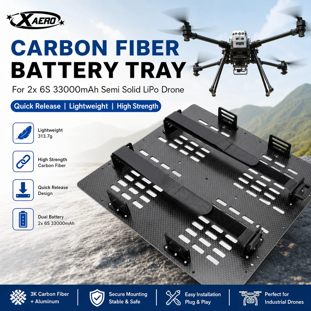 XAERO Quick Release Carbon Fiber Battery Tray for 2x 6S 33000mAh Semi Solid LiPo Drone
