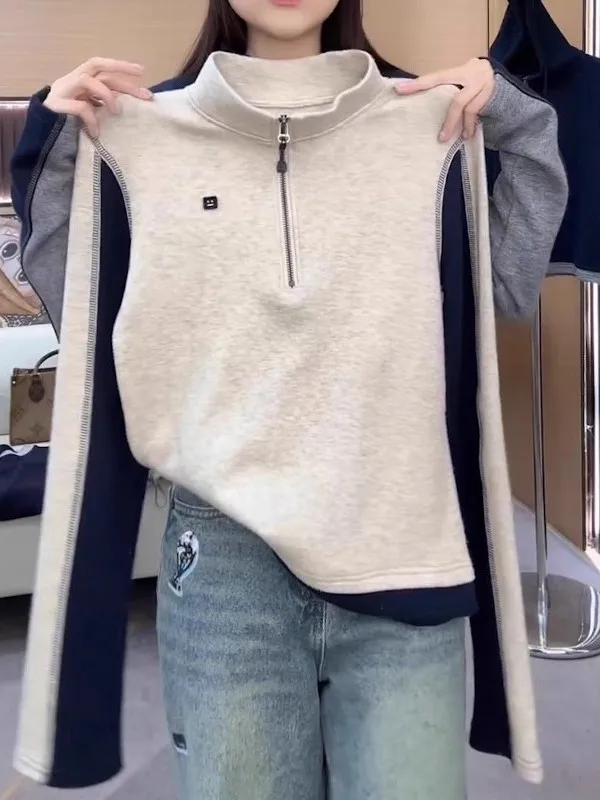 

Повседневная женская толстовка с капюшоном Long Sve f на молнии с воротником-стойкой, большие размеры, утягивающая цветная блузка, топ на осень-зиму