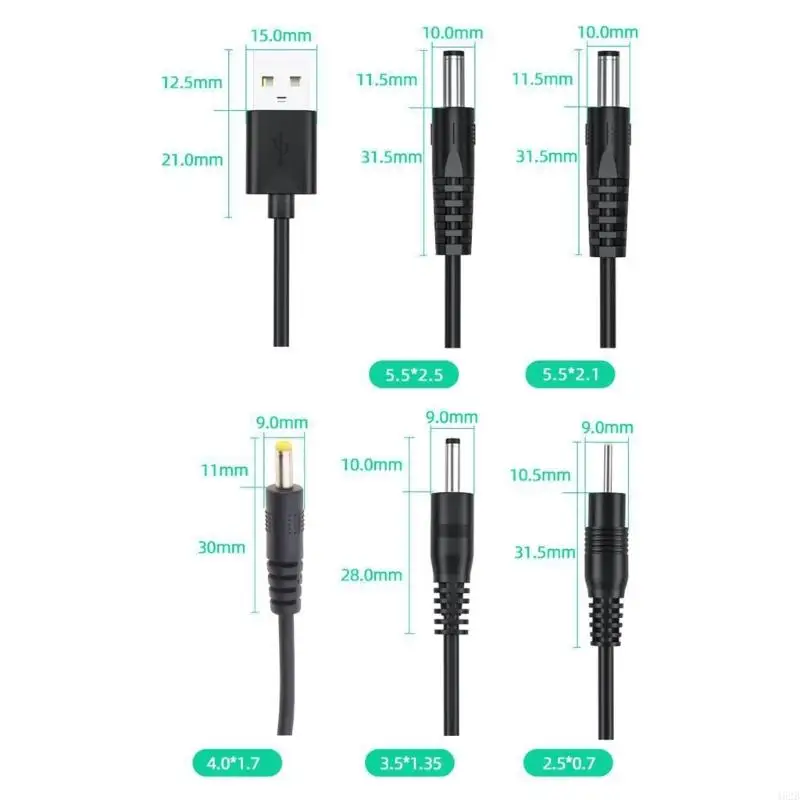 462B USB to DC Charger USB-A to DC5V Barrel- 3.5mm 5.5mm Jack Power Cable for LED Strip Lights Flashlight Charging Cord 50CM