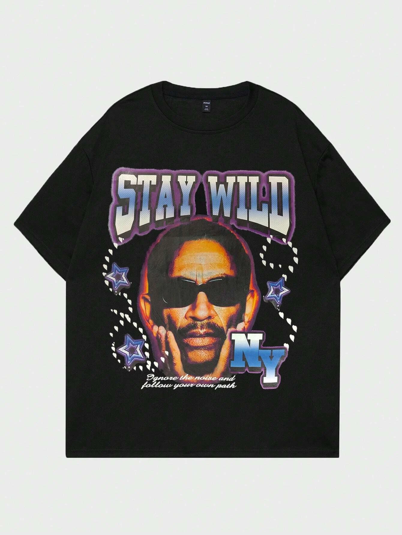 

Stay Wild Rap Hip Hop Graphic Women Men Unisex Cotton Tshirt Y2k Luxury Fashion Big Size Top Short Sleeve Streetwear Tee S4XL
