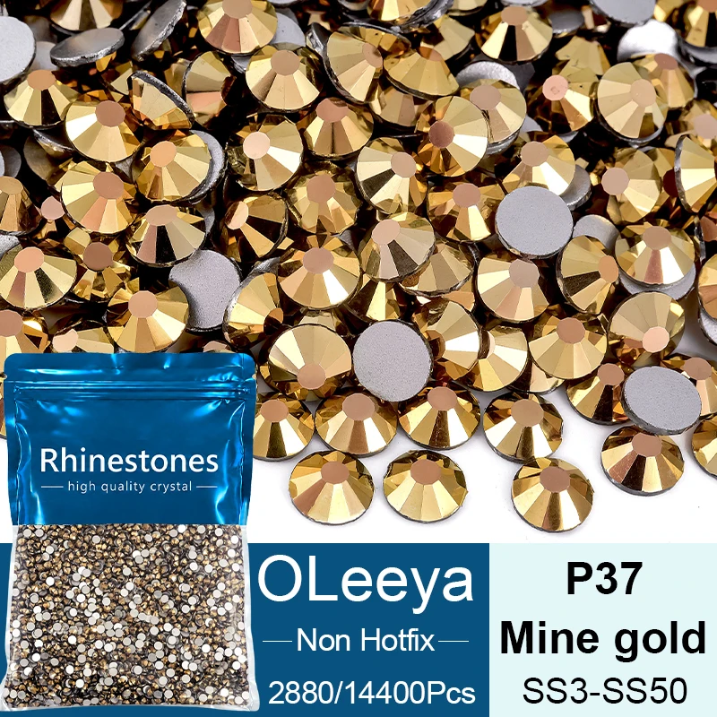 OLeeya Bulk Mine gold Flatback Non Hotfix Rhinestones SS3-SS50 Crystal Glass Strass For Garment Nails Art Decoration стразы