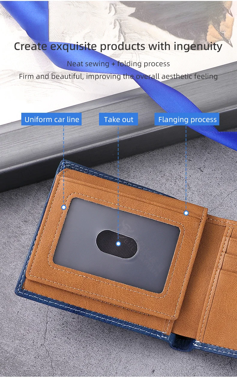 BULLCAPTAN Echtes Leder männer Brieftasche RFID Funktion Mode männer Karte Clip Brieftasche Neueste Geschenk Box männer Business brieftasche QB032 – Detail 4