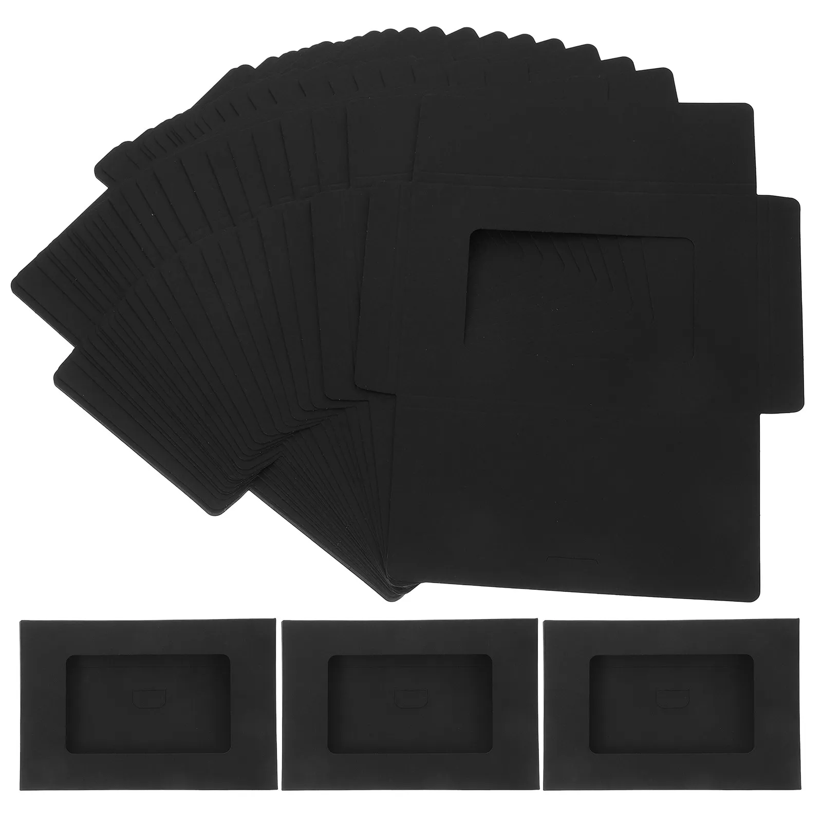 30Pcs Full Window Envelopes DIY Cardboard Picture Frames Black Craft Photo Frames Elegant Postcard Storage Box for Gifting