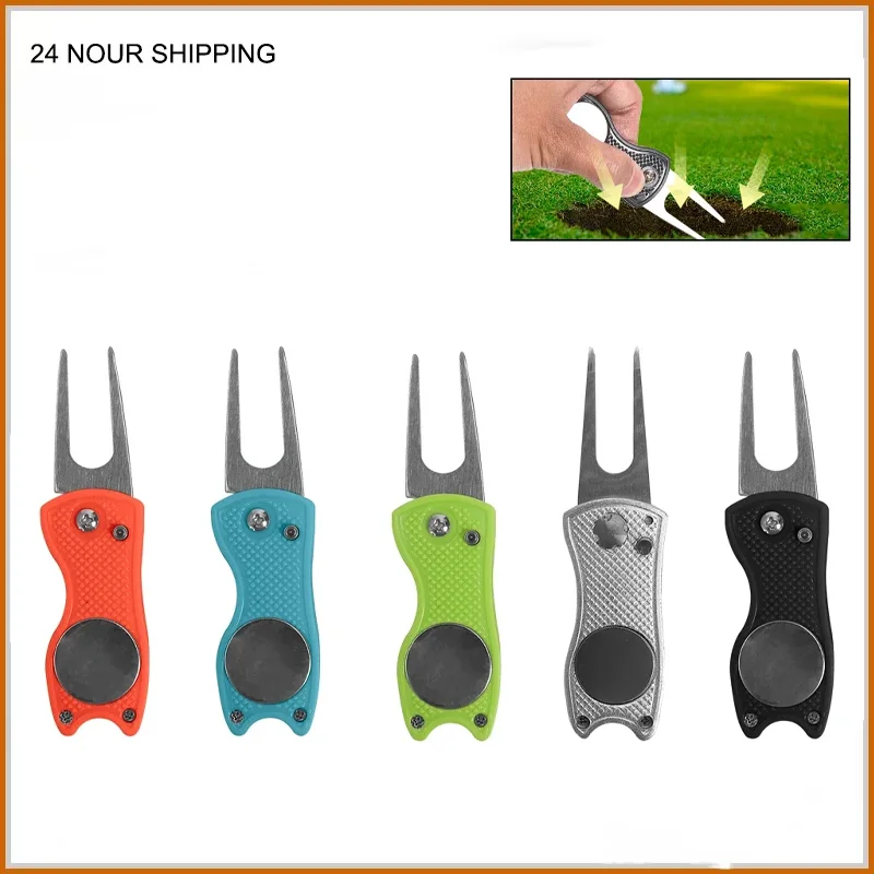 

Складной инструмент для ремонта Divot для гольфа с маркером для магнитного мяча для гольфа и выдвижной кнопкой, зеленый инструмент, тренировочные пособия по зеленой вилке