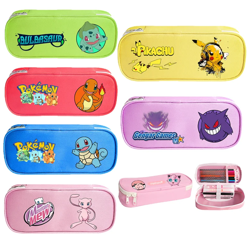 

Пенал с покемонами Пикачу Сквиртл Чармандер Студентка Девушка Мальчик Сумка для канцелярских принадлежностей Большая вместительная коробка для ручек Сумка Школьные принадлежности