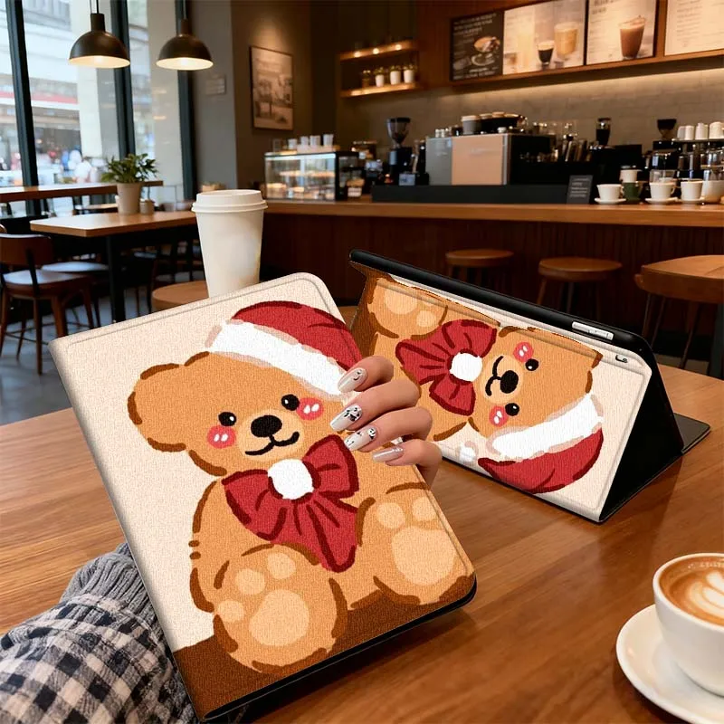 حافظة دمية دب لطيفة لعيد الميلاد لجهاز iPad Air Mini Pro 7 6 5 9.7 11 10.5 12.9 تابلت للنوم/الاستيقاظ التلقائي #5