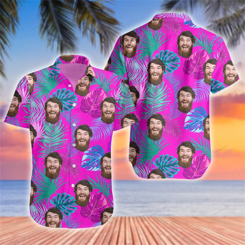 

Add Your Photo Custom Hawaiian Tropical Plant Print Shirts Men Women Unique Personality Summer Fashion Leisure Short Sleeve Top