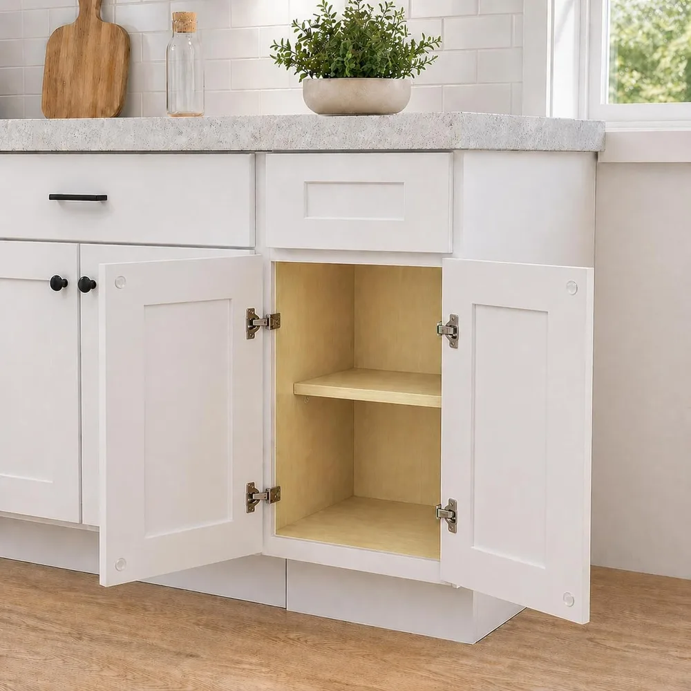 24 Inch White Shaker RTA Base Cabinet with Drawer and Dual Soft Close Doors