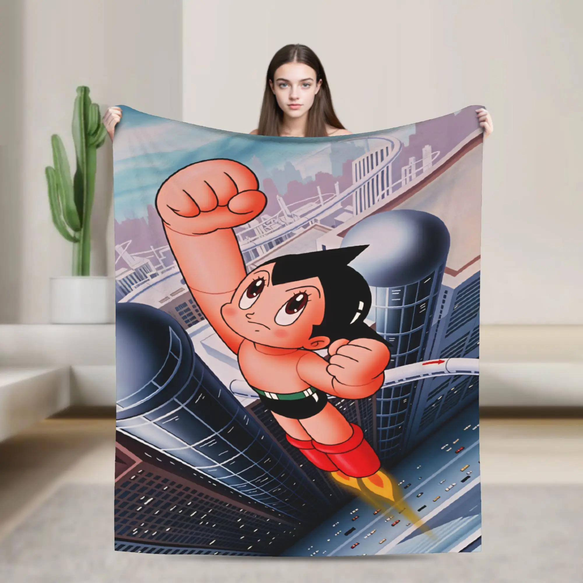 Astro Cartoon Boy Blanket  Warm Soft Print Plush Throw Blanket For Living Room Airplane Travel Flannel Bedspread Bed Cover