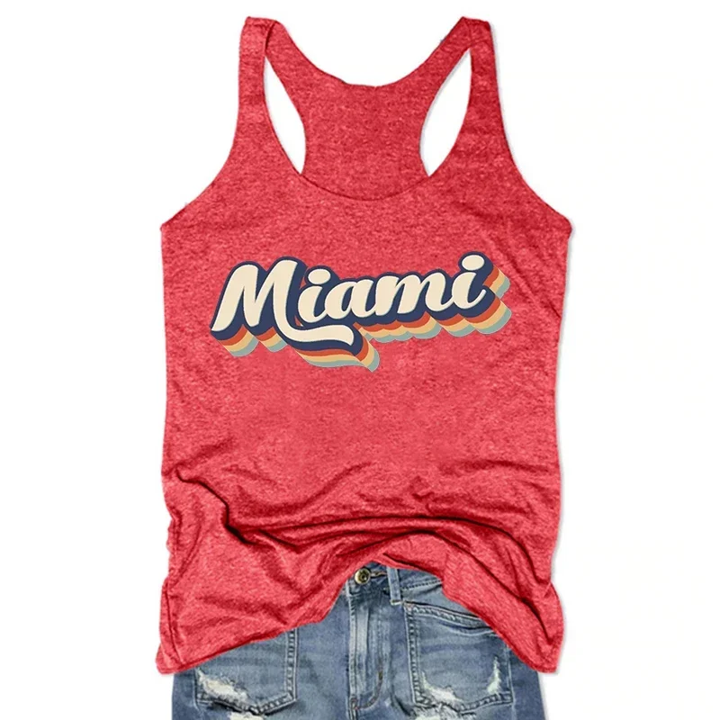 Miami Tank Top Women Retro Miami Tops Women Vintage Miami State Cute Tops Gift for Family Trip Gifts Clothes L