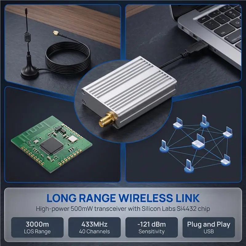 2Pcs/Lot 3Km 433Mhz USB 500Mw Wireless Transmitter Receiver-Y44A