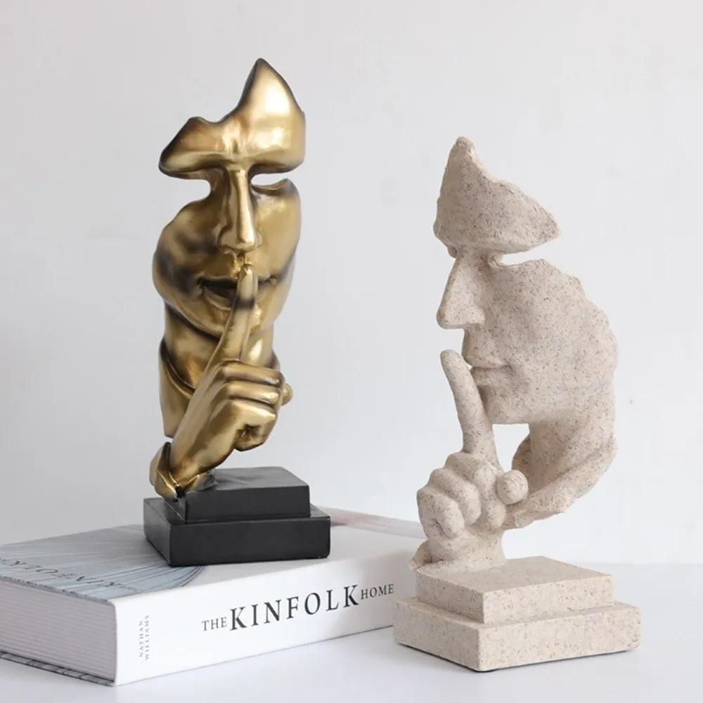 Decoration Desktop Keep Silence Statue Office Decor Unique Design Thinker Statue Face Sculpture Office