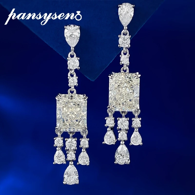 

PANSYSEN Sparkling 100% 925 Sterling Silver 3CT D Color 3EX Radiant Cut High Carbon Diamond Dangle Drop Earrings Fine Jewelry