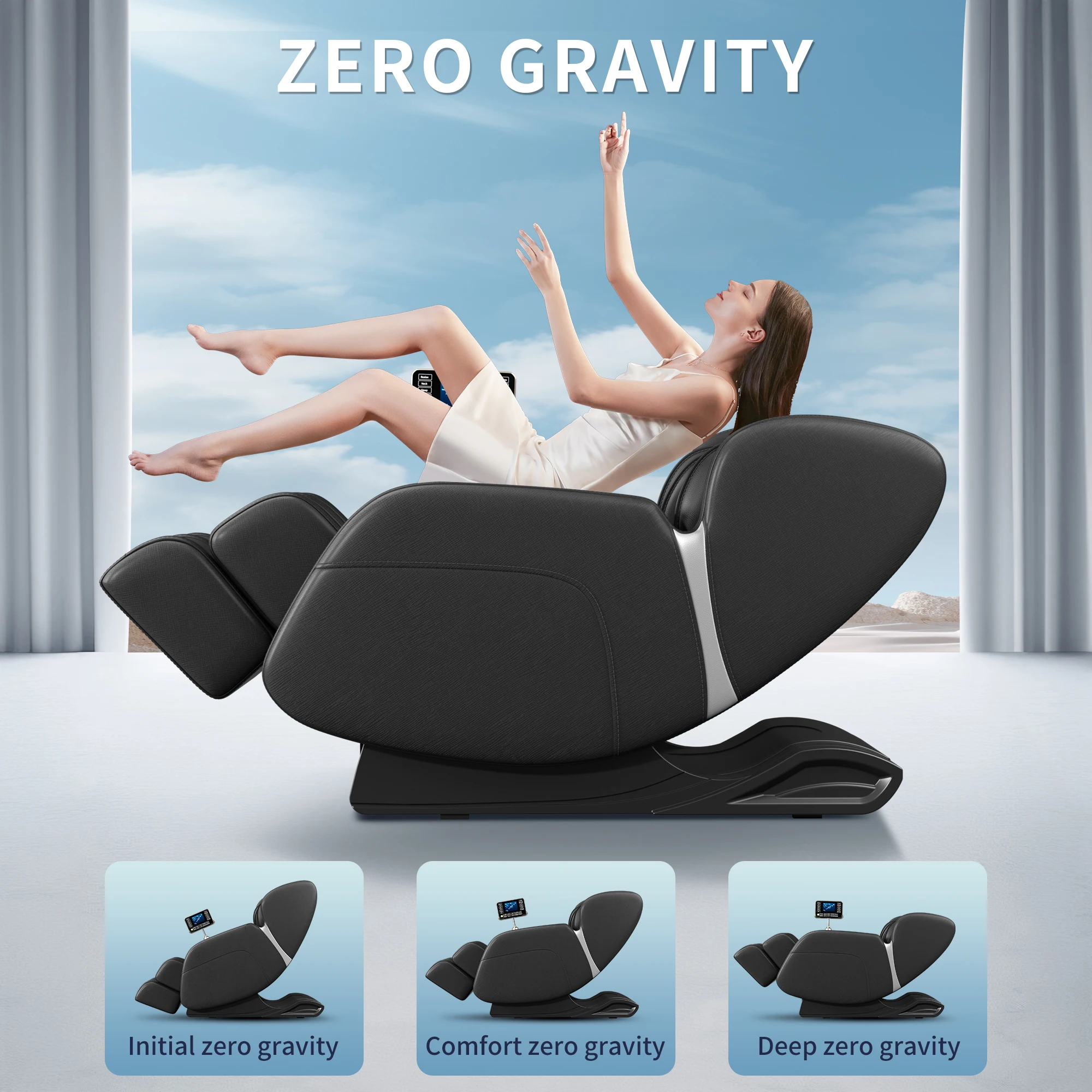 Full Body Massage Chair Zero Gravity Mode Deep Tissue Massage Chairs Foot Massage LCD Touch Screen Bluetooth Waist Heater Black