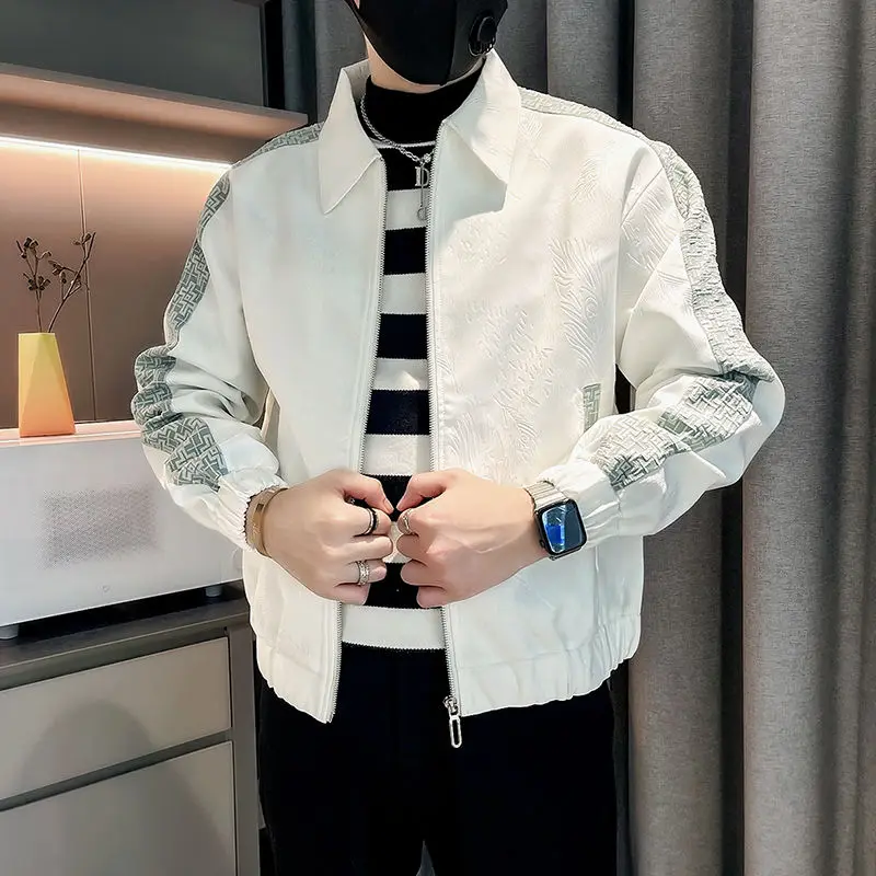 2023 Spring Autumn KPOP Fashion Style Harajuku Slim Fit Tops Loose Casual All Match Outerwear Lapel Zipper Long Sleeve Jacket