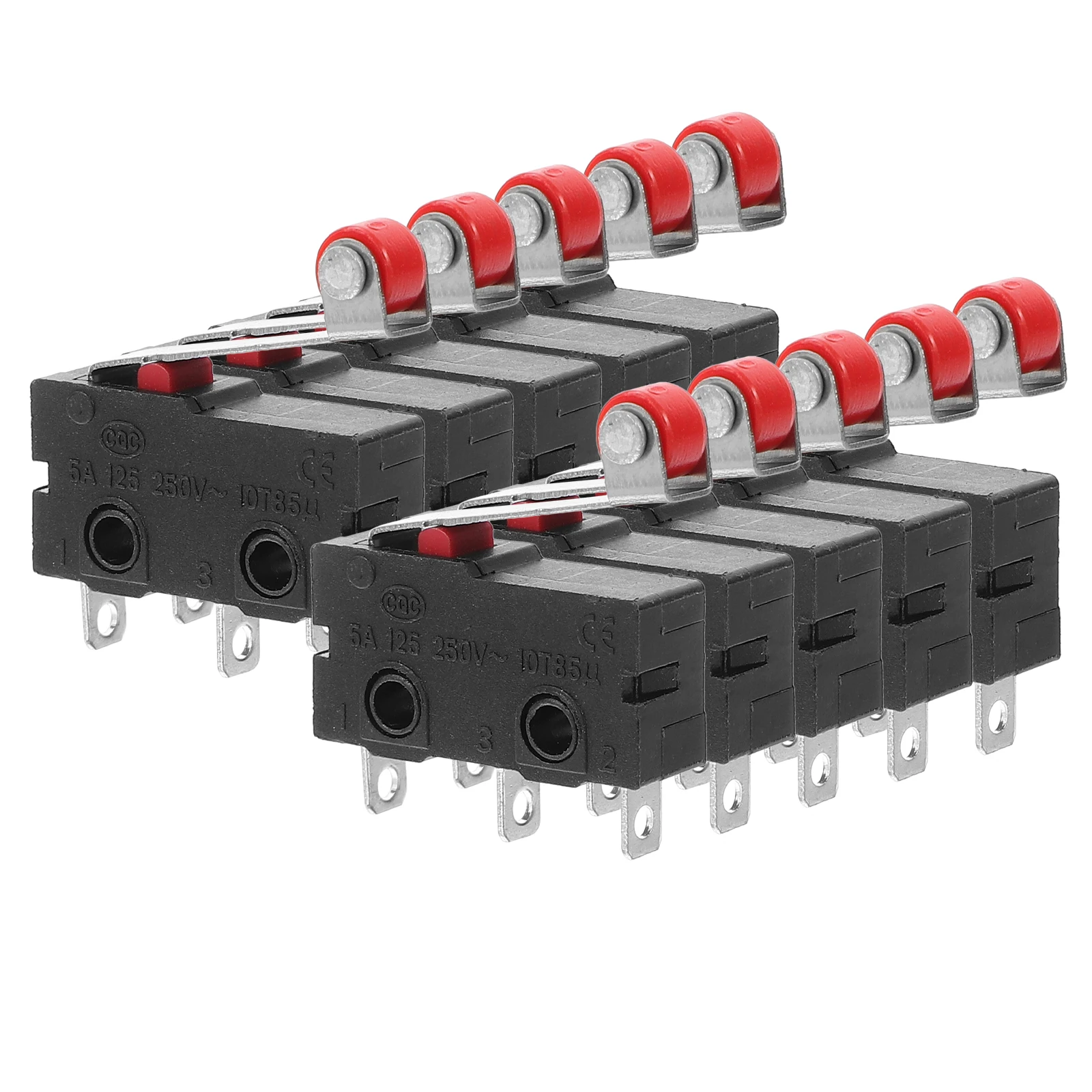 

10 pcs Micro Limit Switch With Roller Lever Arm 18Mm 125-250V Spdt Snap Red Silver Tone 20X6X10Mm