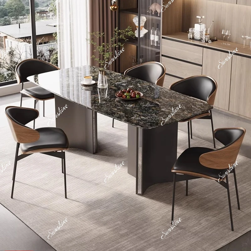 

Microcrystalline stone dining table and chair combination restaurant Light luxury, marble dining table