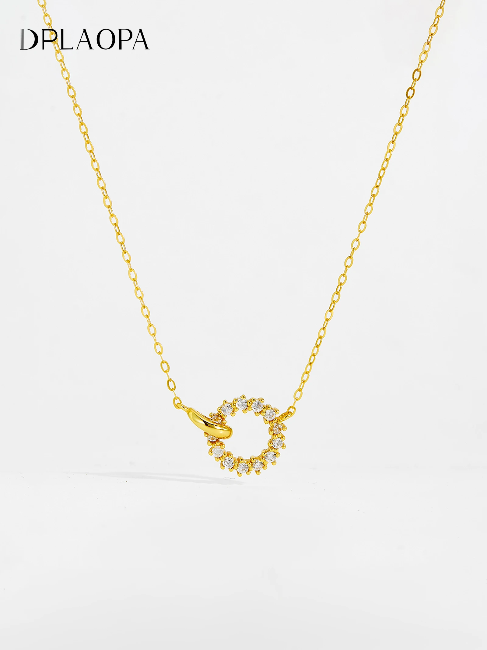 

DPLAOPA Women 925 Sterling Silver Two Circle CZ Zircon Pendant Long Chain Necklace Luxury Fine Casual Wedding Party Jewelry Gift