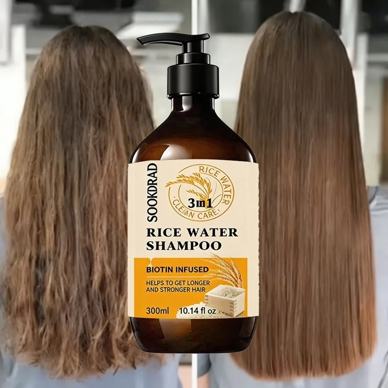Natural Rice Water Shampoo, Biotin Added, Nourishes Scalp, Softens Strands, 10.14fl oz On-the-go