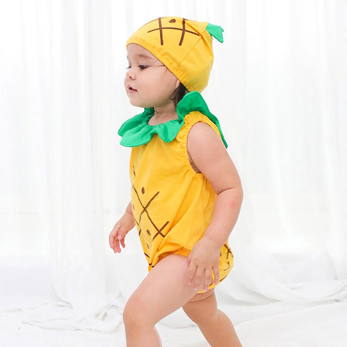

Infant Baby Toddler 70cm Cotton Sleeveless Pineapple Jumpsuits Fruit Shape Summer Party Playwear Pineapple Jumpsuits