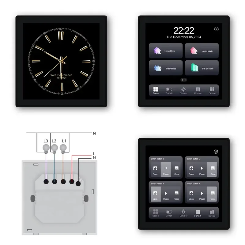 The Golden Safety T3E Professional Smart 4-inch Scene Panel with 3 sets of relays, touchscreen, smart switch, and