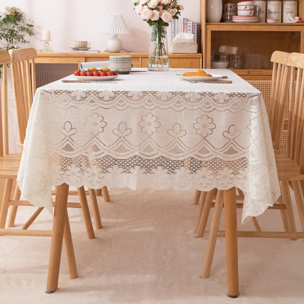 Retro Jacquard Hollow Out Tablecloth Polyester White Lace Table Cover Towel Photo Background Decoration Covers Fabrics