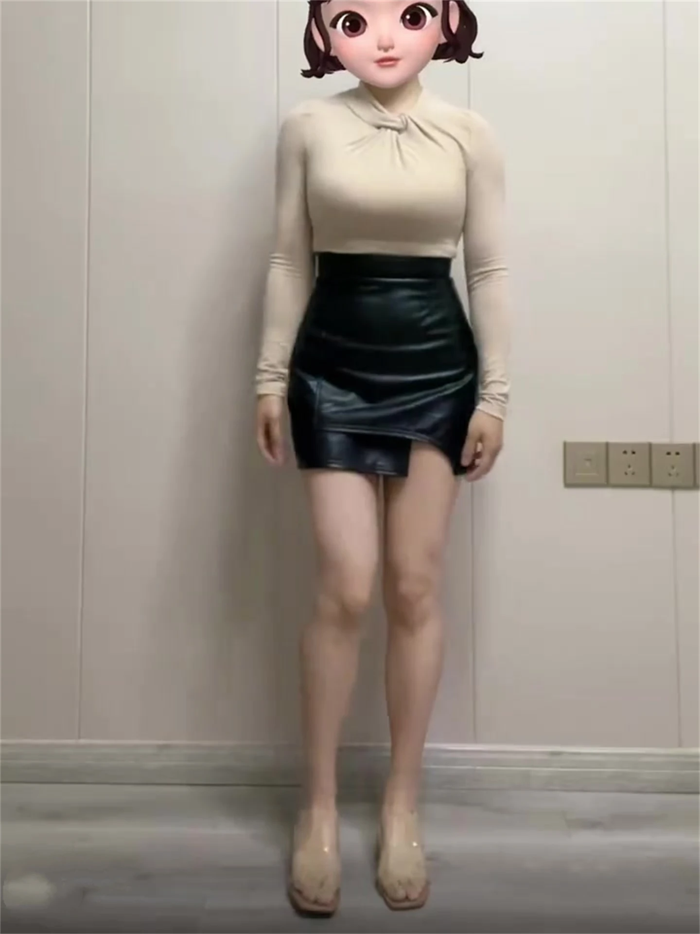 

Черная юбка А-силуэта из искусственной кожи для женщин больших размеров, с высокой талией, облегающая, сексуальная короткая юбка, повседневная асимметричная юбка