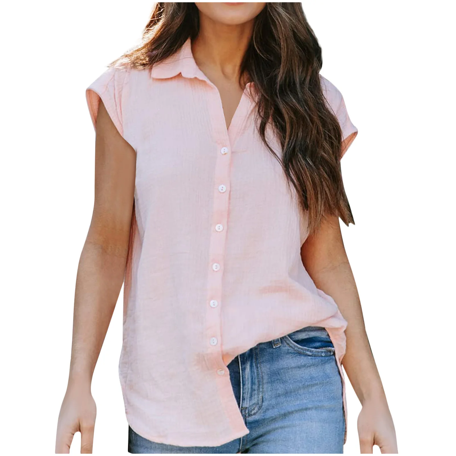 New Fashion Casual Summer Women's Lapel Cardigan Short-sleeved Loose Plus Size Solid Color Shirt Ladies Daily Wear Clothes Shirt