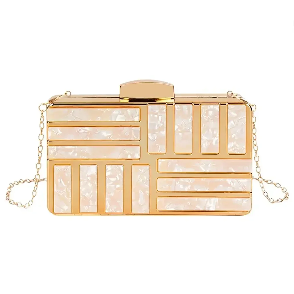 

Free ShippingWomen Lattice Pattern Metal Handbag Chain Geometric Evening Clutch Purse