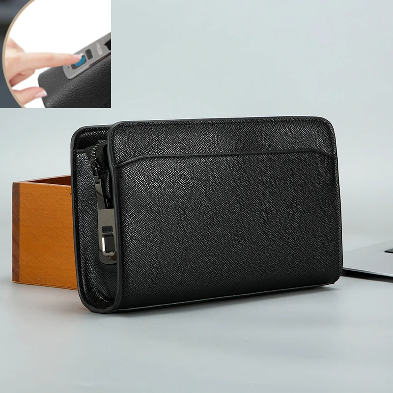 Men's Plaid Clutch Bag Combination Lock Large Capacity Anti-theft Wristlet Trendy Vintage Handheld