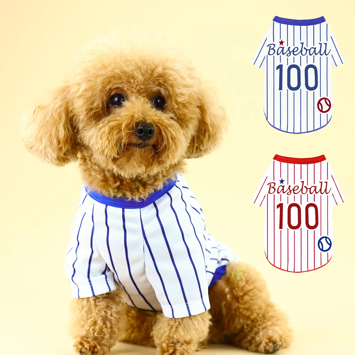 Introducing our Athletic Striped Dog T-shirt, tailored for Large, Medium, and Small Breeds. The back showcases \'Baseball 100\' te