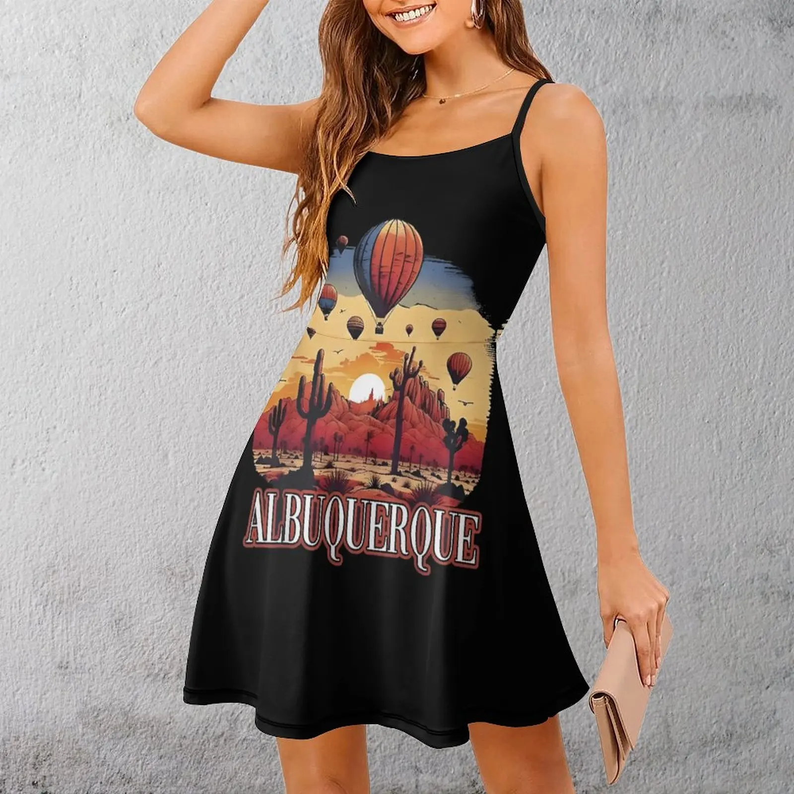 

Sexy Woman's Gown Suspender Dress Albuquerque Balloons Desert Cacti Women's Sling Dress Hot Sale Clubs Geeky