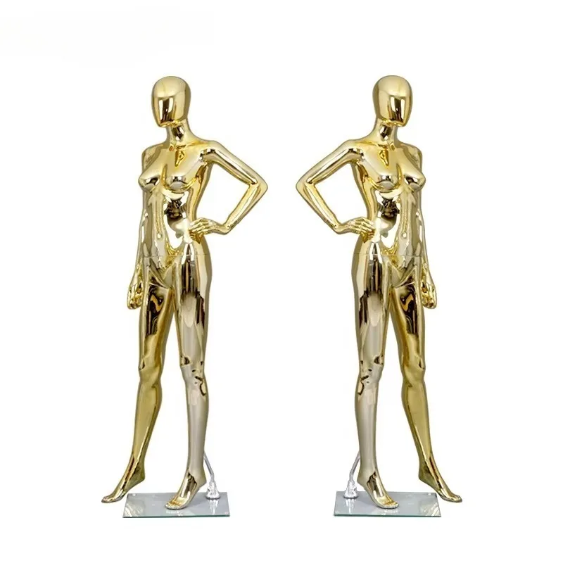 Fashion Golden Chrome Female Mannequin With Stand Wedding Dress Evening Dress Display Models Women Dummy  Mannequin Pour Magasin