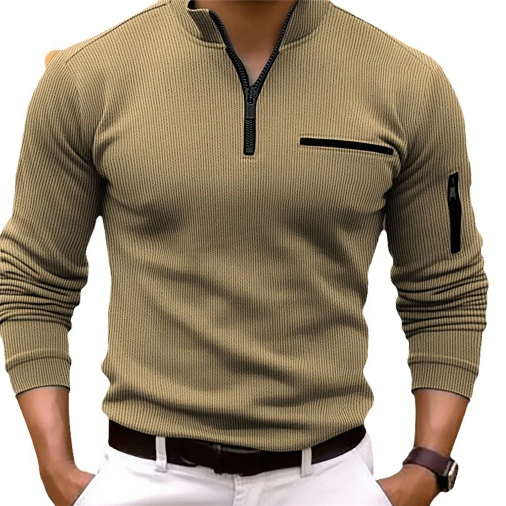 Mens Stripe Sports Gym Muscle Fitness Long Sleeve Zip Stand Collar Blouse Tops