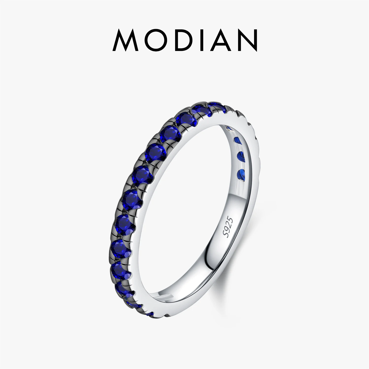 

Модные кольца MODIAN из стерлингового серебра 925 пробы, сверкающие круглые кольца с королевским синим цирконием, кольца-обручалки для женщин, изысканные ювелирные изделия