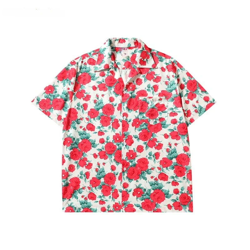 Hawaii kemeja Floral lengan pendek musim panas Pria Wanita pakaian liburan pantai baju kasual pasangan kemeja Streetwear longgar