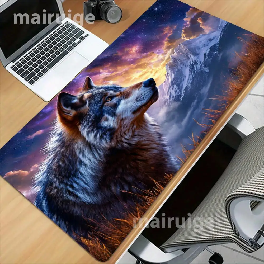 

Wolf Theme Mouse Pad Large Computer Office Game Table Mat 90x40 XXL Rubber Anti-slip Stitched Edges Keyboard Mats Long Desk Pads